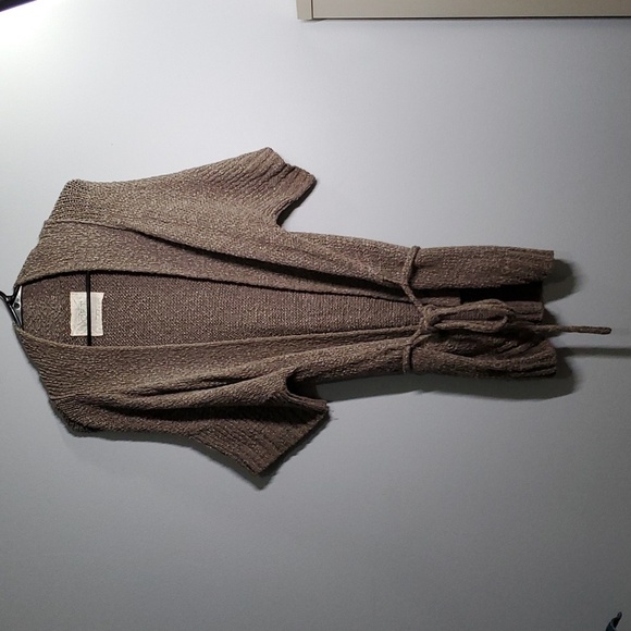 Ann Taylor Loft Lounge sweater women's size medium brown tweed tie oversize - Picture 3 of 6